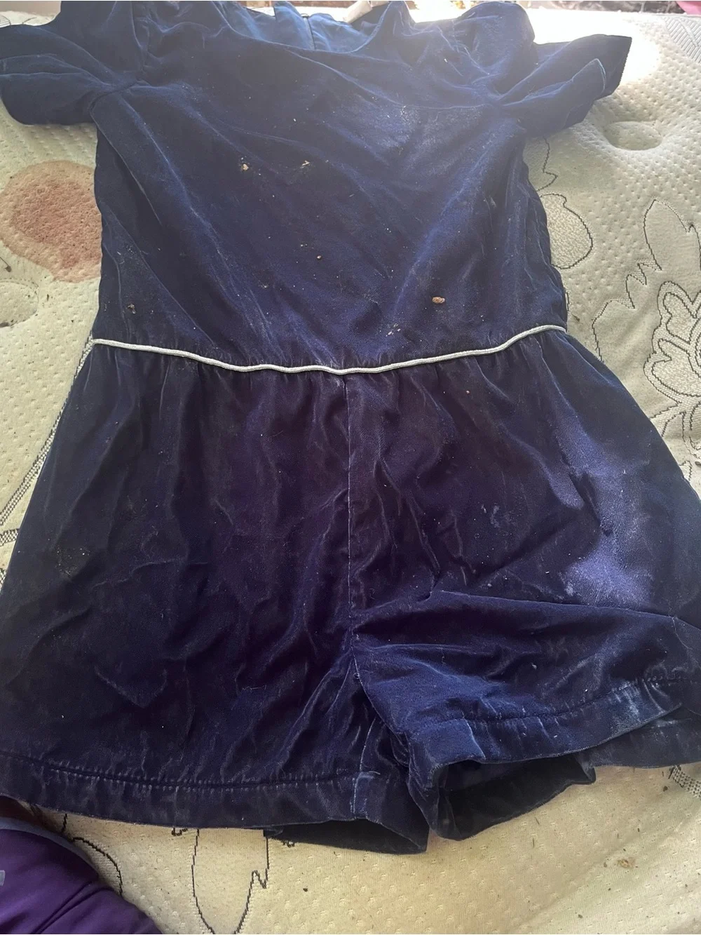 GAP Navy Blue Velvet Kids Romper with Contrast Piping
